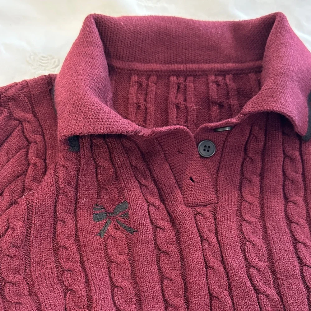 Elegant Burgundy Cable Knit Skirt Set - Picture 5 of 7